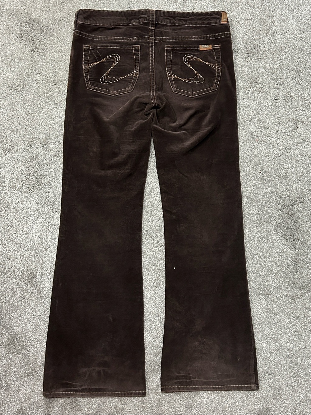 Vintage 90s Silver Jeans Bootcut Flared Brown Suede / Velvet Pants 31x33